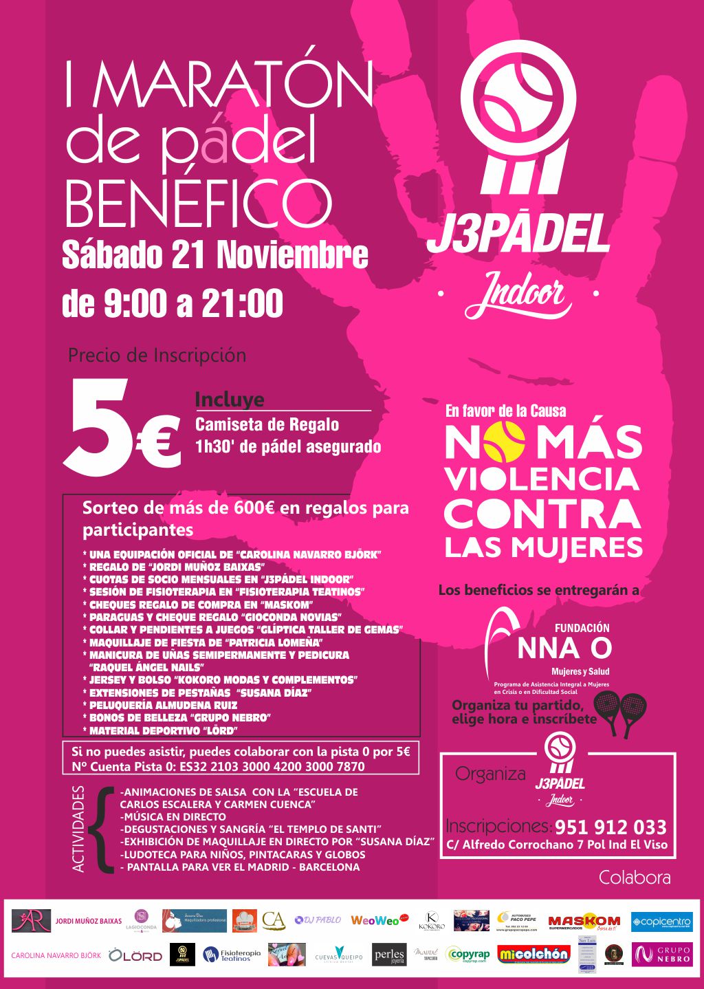 Cartel del I Marat&oacute;n J3P&aacute;del Indoor Contra la Violencia de G&eacute;nero